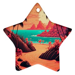 Tropical Beach Sea Jungle Ocean Landscape Ornament (star) by Pakemis