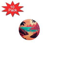 Tropical Beach Sea Jungle Ocean Landscape 1  Mini Magnet (10 Pack)  by Pakemis