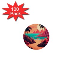 Tropical Beach Sea Jungle Ocean Landscape 1  Mini Buttons (100 pack) 