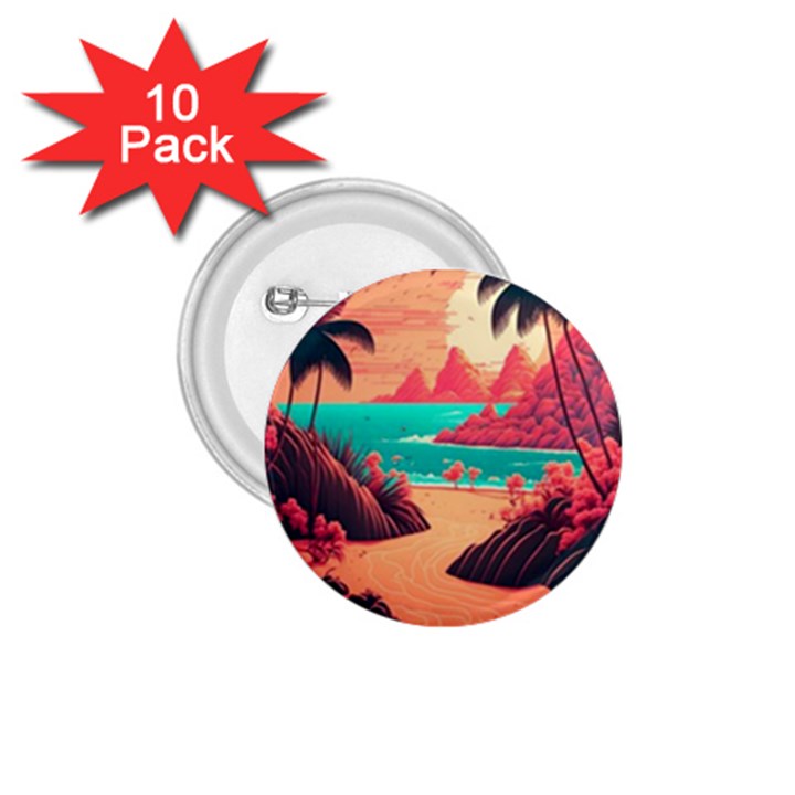 Tropical Beach Sea Jungle Ocean Landscape 1.75  Buttons (10 pack)