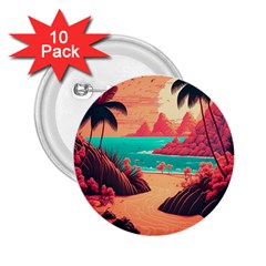 Tropical Beach Sea Jungle Ocean Landscape 2.25  Buttons (10 pack) 