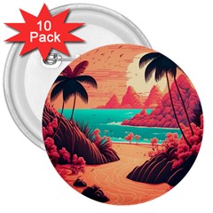 Tropical Beach Sea Jungle Ocean Landscape 3  Buttons (10 pack) 