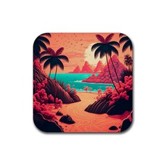 Tropical Beach Sea Jungle Ocean Landscape Rubber Coaster (Square)