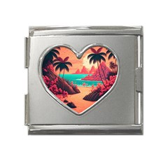 Tropical Beach Sea Jungle Ocean Landscape Mega Link Heart Italian Charm (18mm)