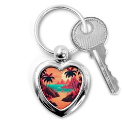 Tropical Beach Sea Jungle Ocean Landscape Key Chain (heart) by Pakemis