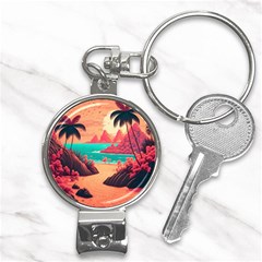 Tropical Beach Sea Jungle Ocean Landscape Nail Clippers Key Chain