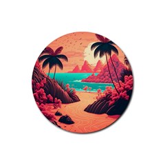 Tropical Beach Sea Jungle Ocean Landscape Rubber Coaster (Round)