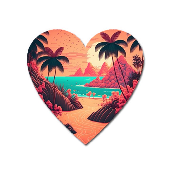 Tropical Beach Sea Jungle Ocean Landscape Heart Magnet