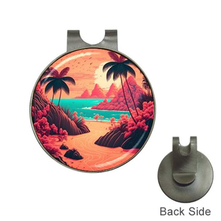 Tropical Beach Sea Jungle Ocean Landscape Hat Clips with Golf Markers