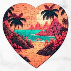 Tropical Beach Sea Jungle Ocean Landscape Jigsaw Puzzle (Heart)