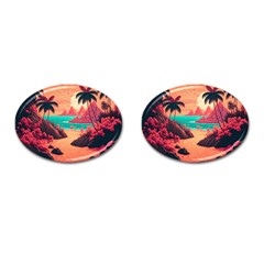 Tropical Beach Sea Jungle Ocean Landscape Cufflinks (Oval)