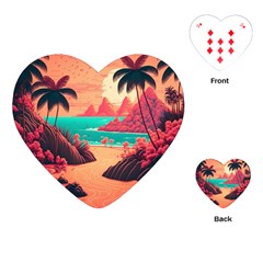 Tropical Beach Sea Jungle Ocean Landscape Playing Cards Single Design (heart)