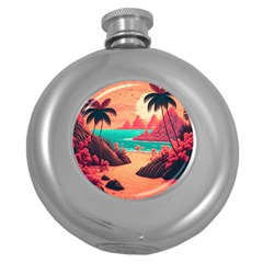 Tropical Beach Sea Jungle Ocean Landscape Round Hip Flask (5 oz)