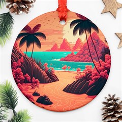 Tropical Beach Sea Jungle Ocean Landscape Round Ornament (two Sides)