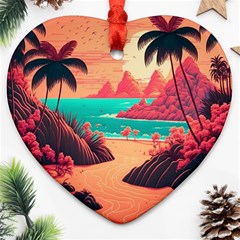 Tropical Beach Sea Jungle Ocean Landscape Heart Ornament (two Sides)