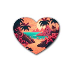 Tropical Beach Sea Jungle Ocean Landscape Rubber Heart Coaster (4 Pack) by Pakemis