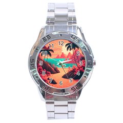 Tropical Beach Sea Jungle Ocean Landscape Stainless Steel Analogue Watch by Pakemis