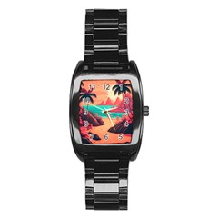 Tropical Beach Sea Jungle Ocean Landscape Stainless Steel Barrel Watch by Pakemis