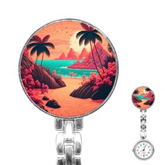 Tropical Beach Sea Jungle Ocean Landscape Stainless Steel Nurses Watch