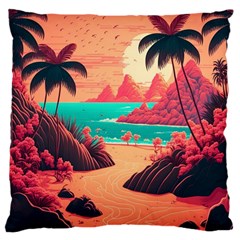 Tropical Beach Sea Jungle Ocean Landscape Standard Premium Plush Fleece Cushion Case (Two Sides)