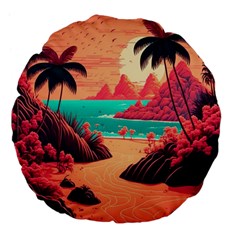 Tropical Beach Sea Jungle Ocean Landscape Large 18  Premium Flano Round Cushions