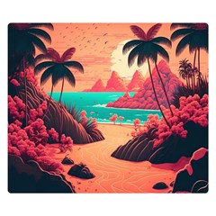 Tropical Beach Sea Jungle Ocean Landscape Premium Plush Fleece Blanket (Small)