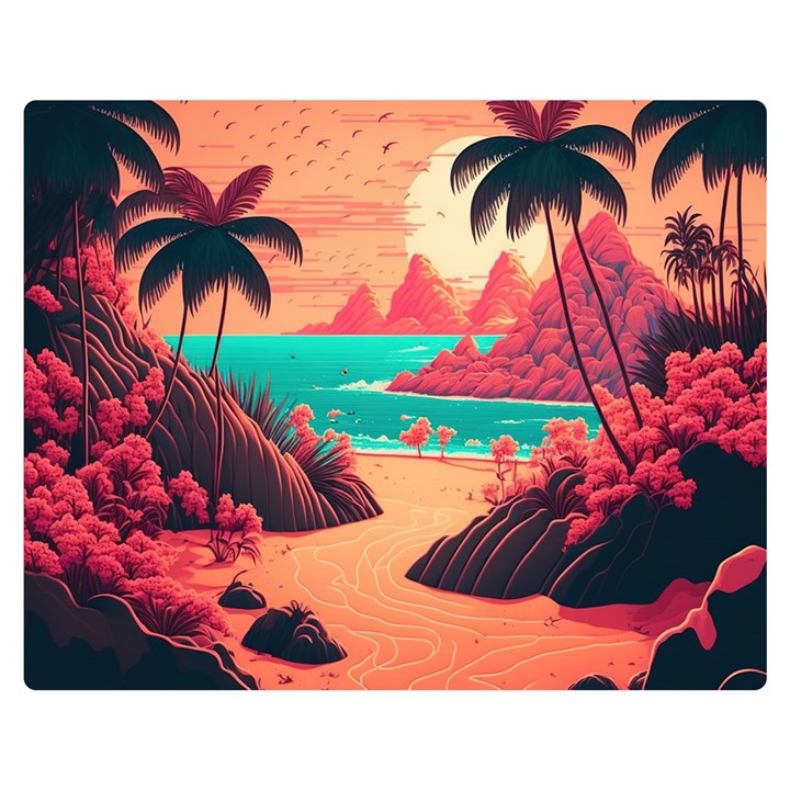 Tropical Beach Sea Jungle Ocean Landscape Premium Plush Fleece Blanket (Medium)