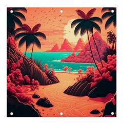 Tropical Beach Sea Jungle Ocean Landscape Banner and Sign 4  x 4 