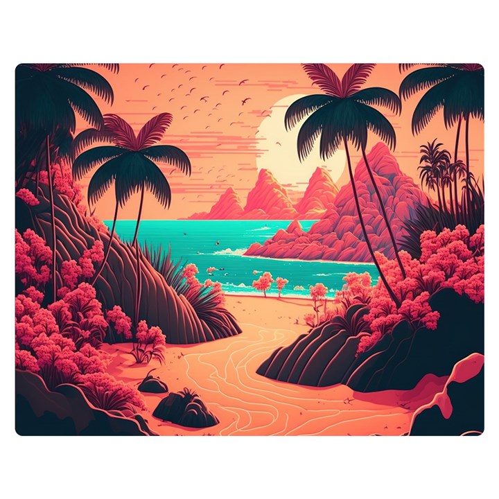 Tropical Beach Sea Jungle Ocean Landscape One Side Premium Plush Fleece Blanket (Medium)