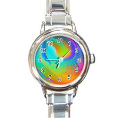 Contemporary Fluid Art Pattern In Bright Colors Round Italian Charm Watch by GardenOfOphir