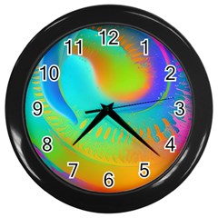 Contemporary Fluid Art Pattern In Bright Colors Wall Clock (black) by GardenOfOphir