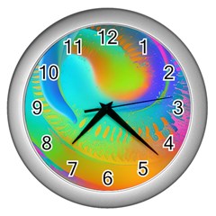 Contemporary Fluid Art Pattern In Bright Colors Wall Clock (silver) by GardenOfOphir