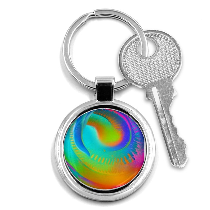 Contemporary Fluid Art Pattern In Bright Colors Key Chain (Round)