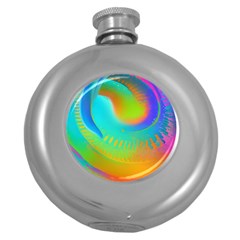 Contemporary Fluid Art Pattern In Bright Colors Round Hip Flask (5 Oz) by GardenOfOphir