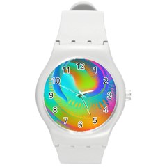 Contemporary Fluid Art Pattern In Bright Colors Round Plastic Sport Watch (m) by GardenOfOphir