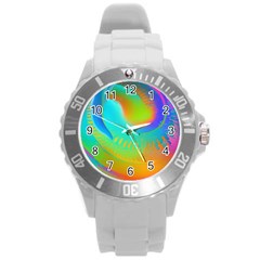 Contemporary Fluid Art Pattern In Bright Colors Round Plastic Sport Watch (l) by GardenOfOphir