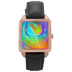 Contemporary Fluid Art Pattern In Bright Colors Rose Gold Leather Watch  by GardenOfOphir