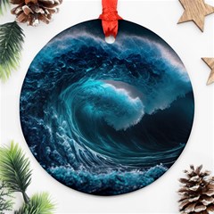 Tsunami Waves Ocean Sea Water Rough Seas 3 Ornament (round) by Pakemis