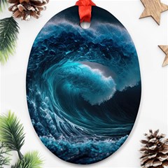 Tsunami Waves Ocean Sea Water Rough Seas 3 Ornament (oval)