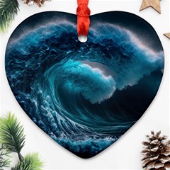 Tsunami Waves Ocean Sea Water Rough Seas 3 Ornament (heart)