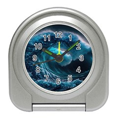 Tsunami Waves Ocean Sea Water Rough Seas 3 Travel Alarm Clock by Pakemis