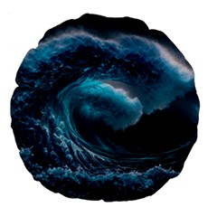 Tsunami Waves Ocean Sea Water Rough Seas 3 Large 18  Premium Flano Round Cushions by Pakemis