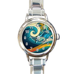 Waves Wave Ocean Sea Abstract Whimsical Abstract Art Round Italian Charm Watch by Pakemis