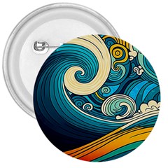 Waves Wave Ocean Sea Abstract Whimsical Abstract Art 3  Buttons