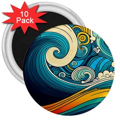 Waves Wave Ocean Sea Abstract Whimsical Abstract Art 3  Magnets (10 pack) 