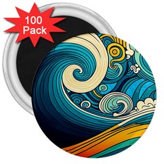 Waves Wave Ocean Sea Abstract Whimsical Abstract Art 3  Magnets (100 pack)