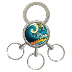 Waves Wave Ocean Sea Abstract Whimsical Abstract Art 3-Ring Key Chain