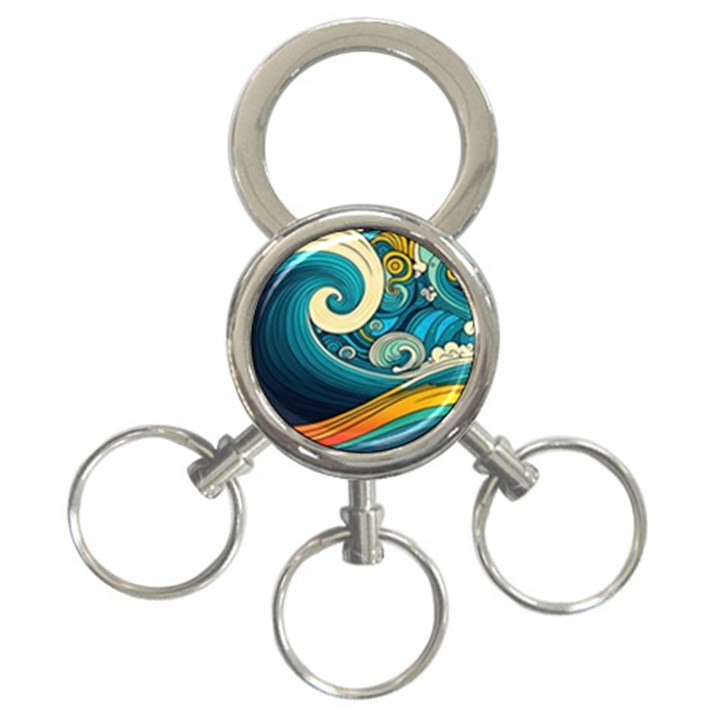 Waves Wave Ocean Sea Abstract Whimsical Abstract Art 3-Ring Key Chain