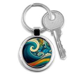 Waves Wave Ocean Sea Abstract Whimsical Abstract Art Key Chain (Round)