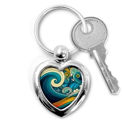 Waves Wave Ocean Sea Abstract Whimsical Abstract Art Key Chain (Heart)